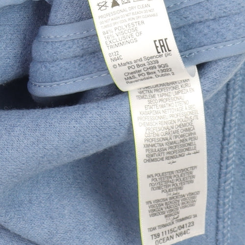 Marks and Spencer Women’s Blue Long Overcoat XS Fleece Button Detail