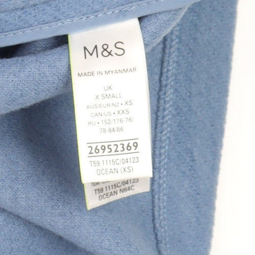 Marks and Spencer Women’s Blue Long Overcoat XS Fleece Button Detail