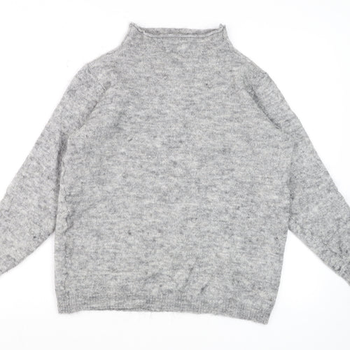Fransa Womens Grey Mock Neck Wool Blend Pullover Jumper L