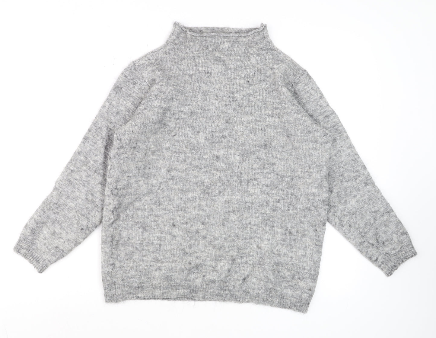 Fransa Womens Grey Mock Neck Wool Blend Pullover Jumper L