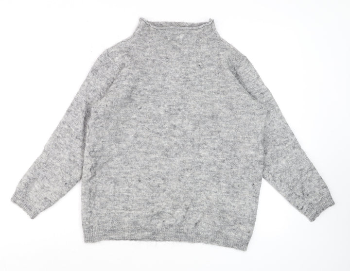 Fransa Womens Grey Mock Neck Wool Blend Pullover Jumper L