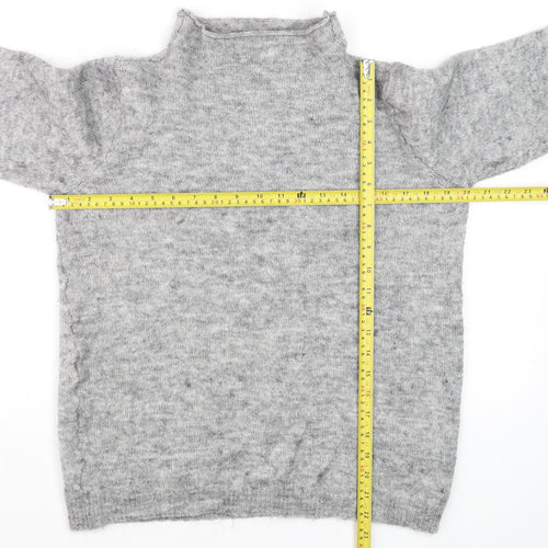 Fransa Womens Grey Mock Neck Wool Blend Pullover Jumper L
