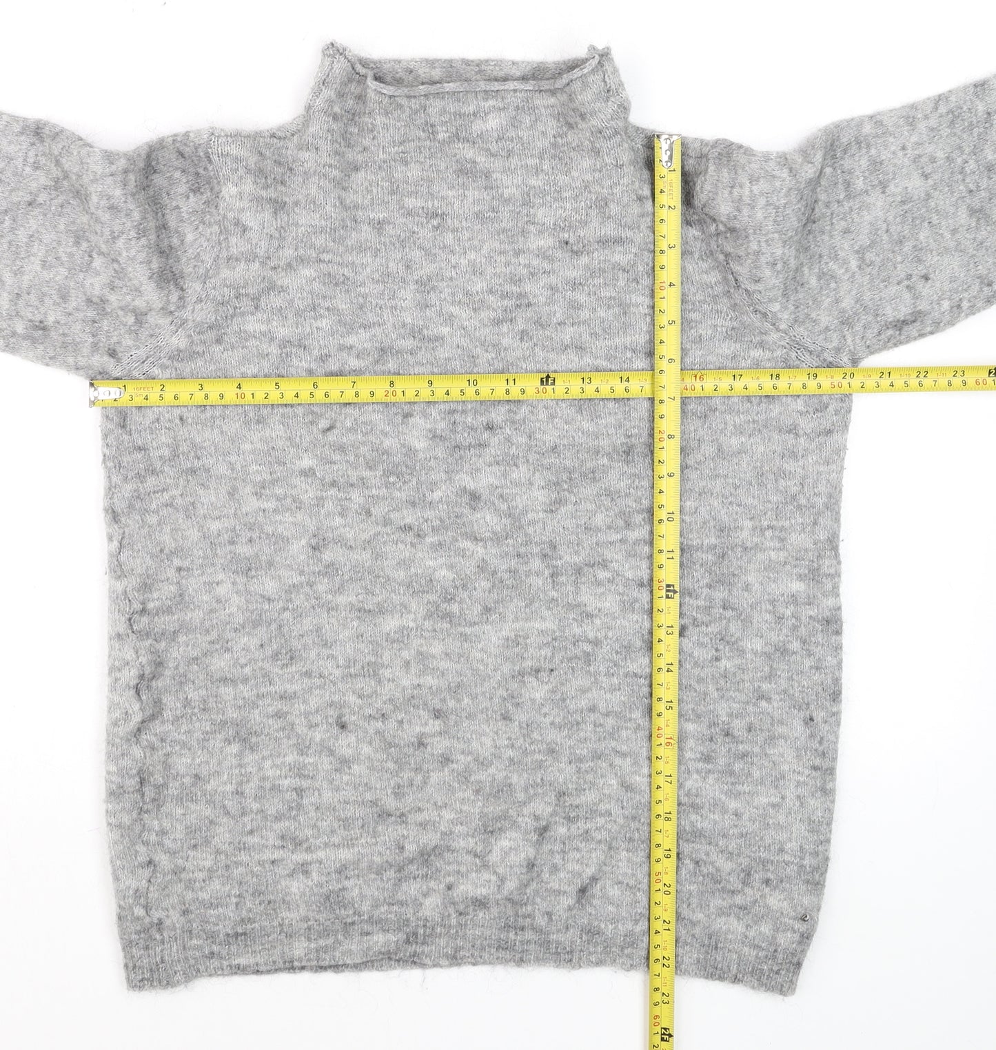 Fransa Womens Grey Mock Neck Wool Blend Pullover Jumper L