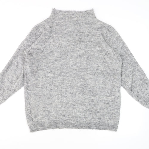 Fransa Womens Grey Mock Neck Wool Blend Pullover Jumper L