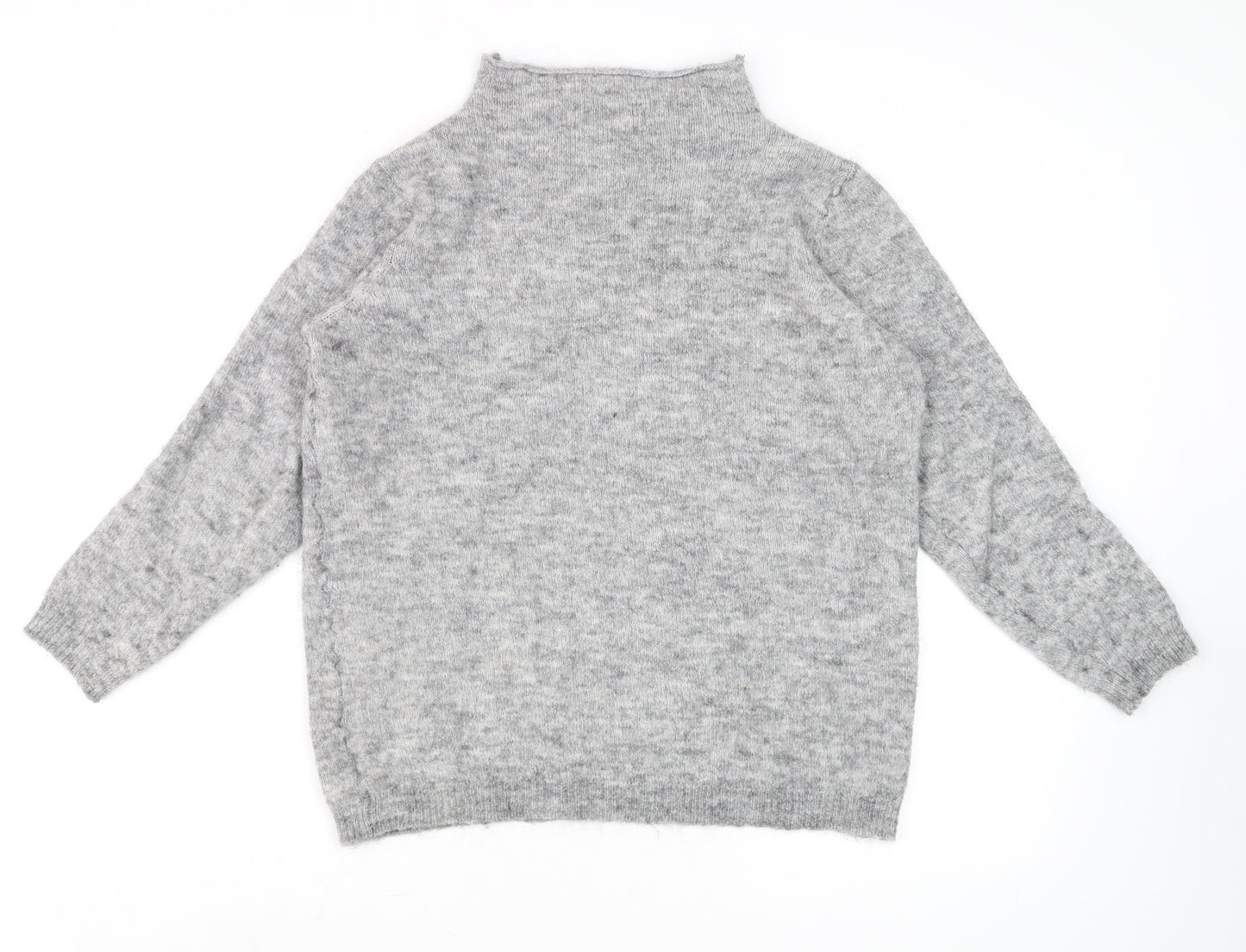 Fransa Womens Grey Mock Neck Wool Blend Pullover Jumper L