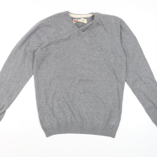 Levi's Men's Grey Slim Fit V-Neck Cotton Jumper Size S