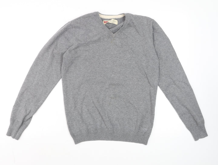 Levi's Men's Grey Slim Fit V-Neck Cotton Jumper Size S