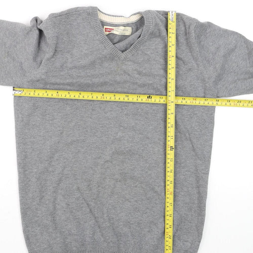 Levi's Men's Grey Slim Fit V-Neck Cotton Jumper Size S