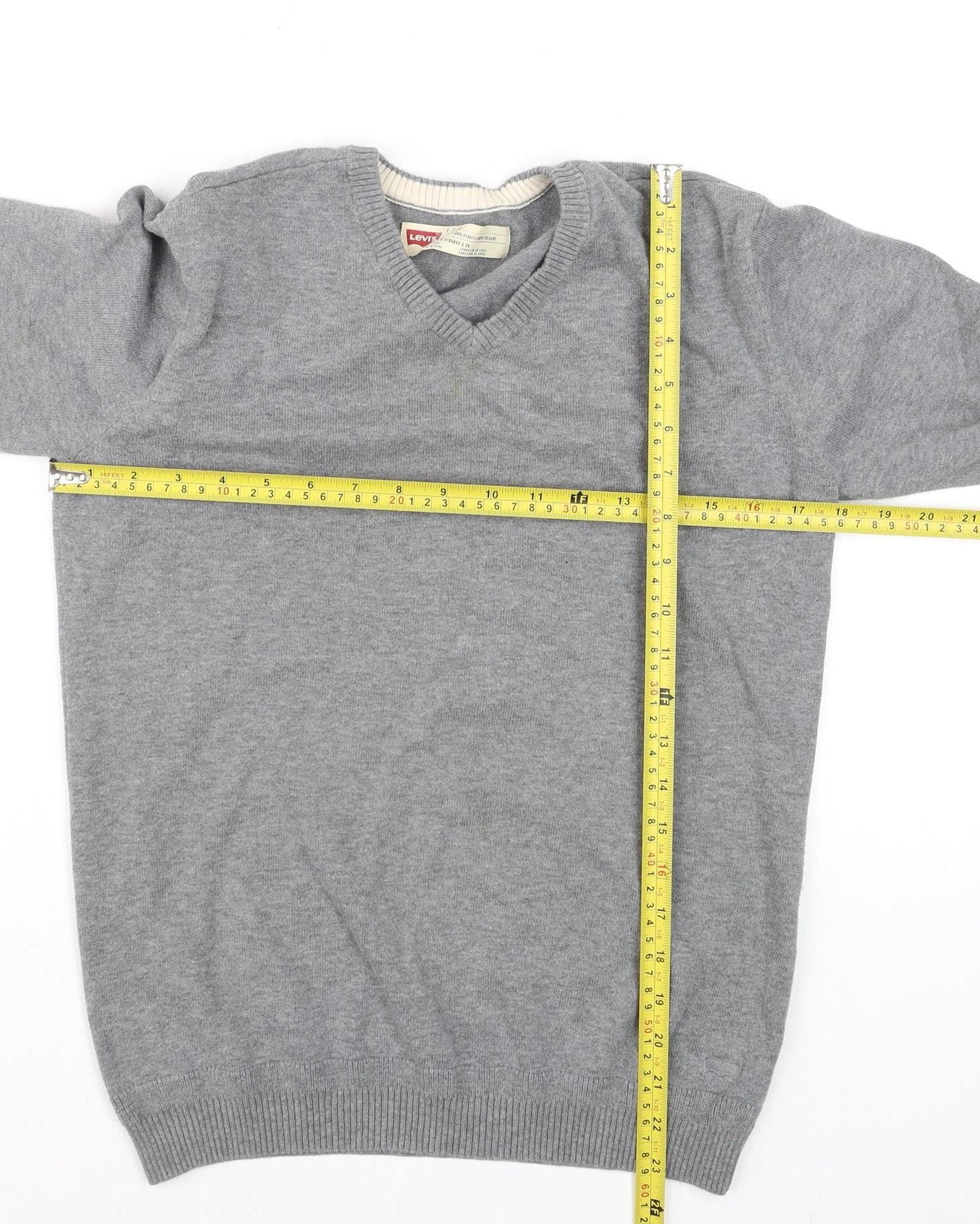 Levi's Men's Grey Slim Fit V-Neck Cotton Jumper Size S