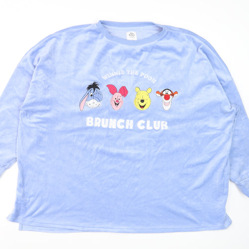 Disney Winnie the Pooh Brunch Club Blue Velour Sweatshirt Womens L Primark