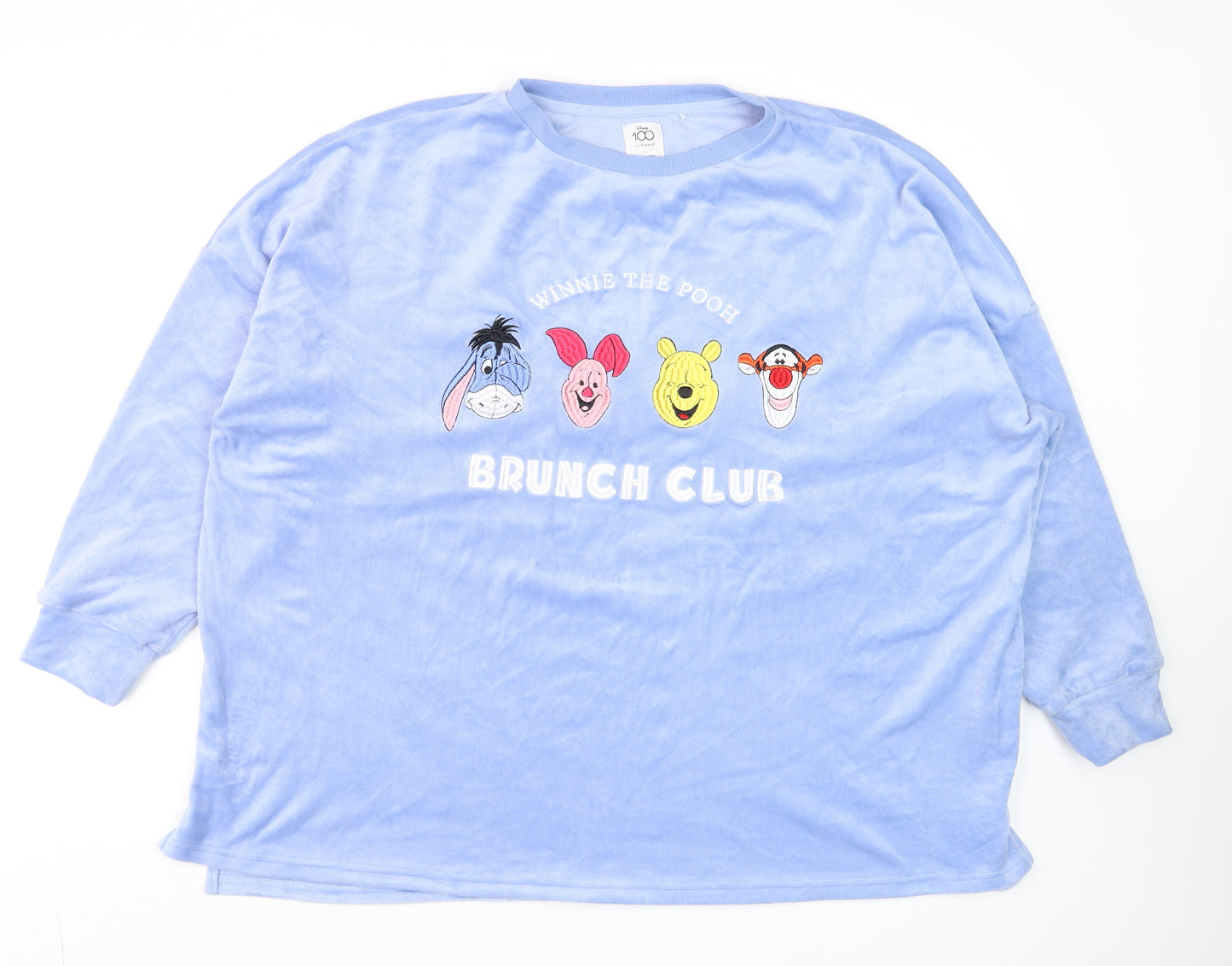 Disney Winnie the Pooh Brunch Club Blue Velour Sweatshirt Womens L Primark