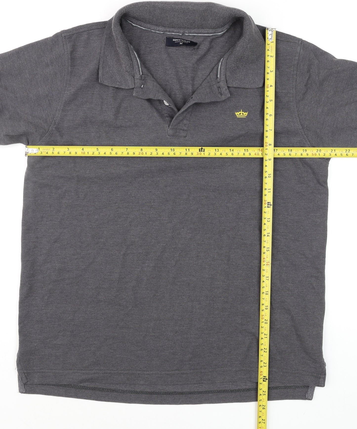 Industrialize Men's Grey Cotton Blend Short Sleeve Polo Shirt M