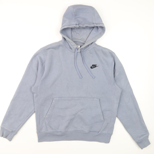 Nike Men Blue Pullover Hoodie S Fleece Logo Drawstring Regular Fit