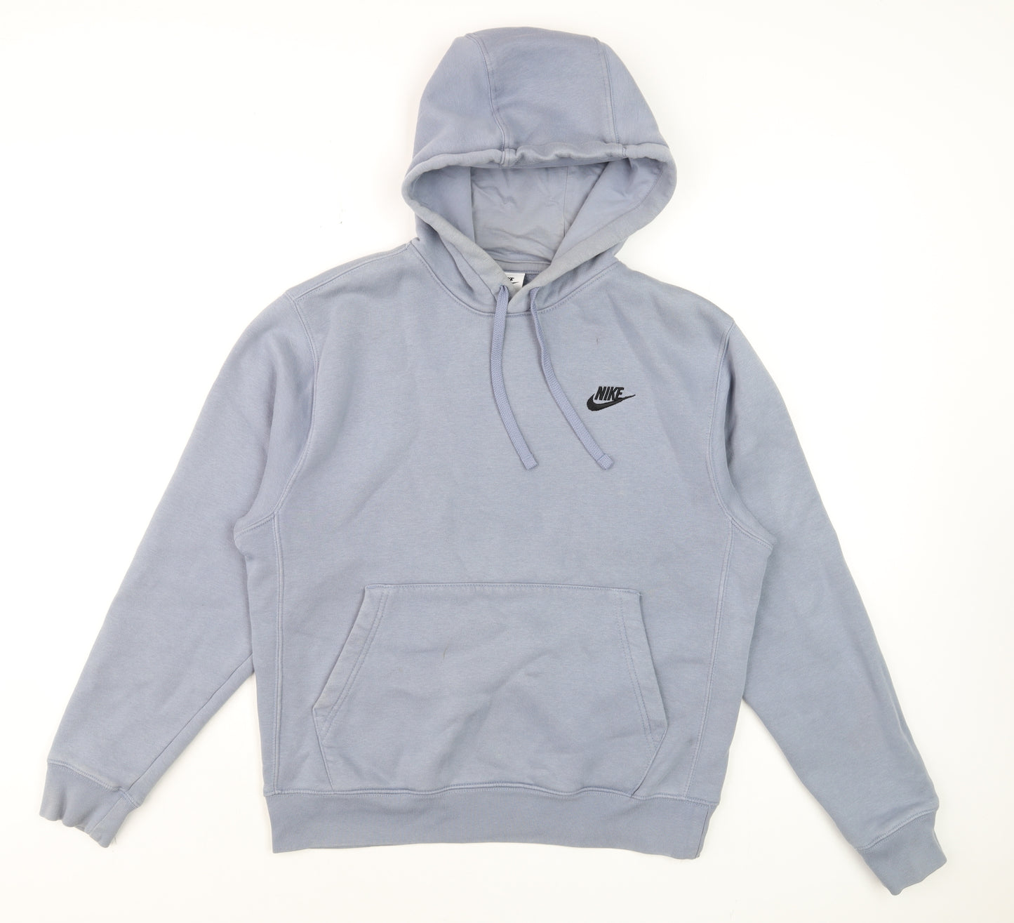 Nike Men Blue Pullover Hoodie S Fleece Logo Drawstring Regular Fit