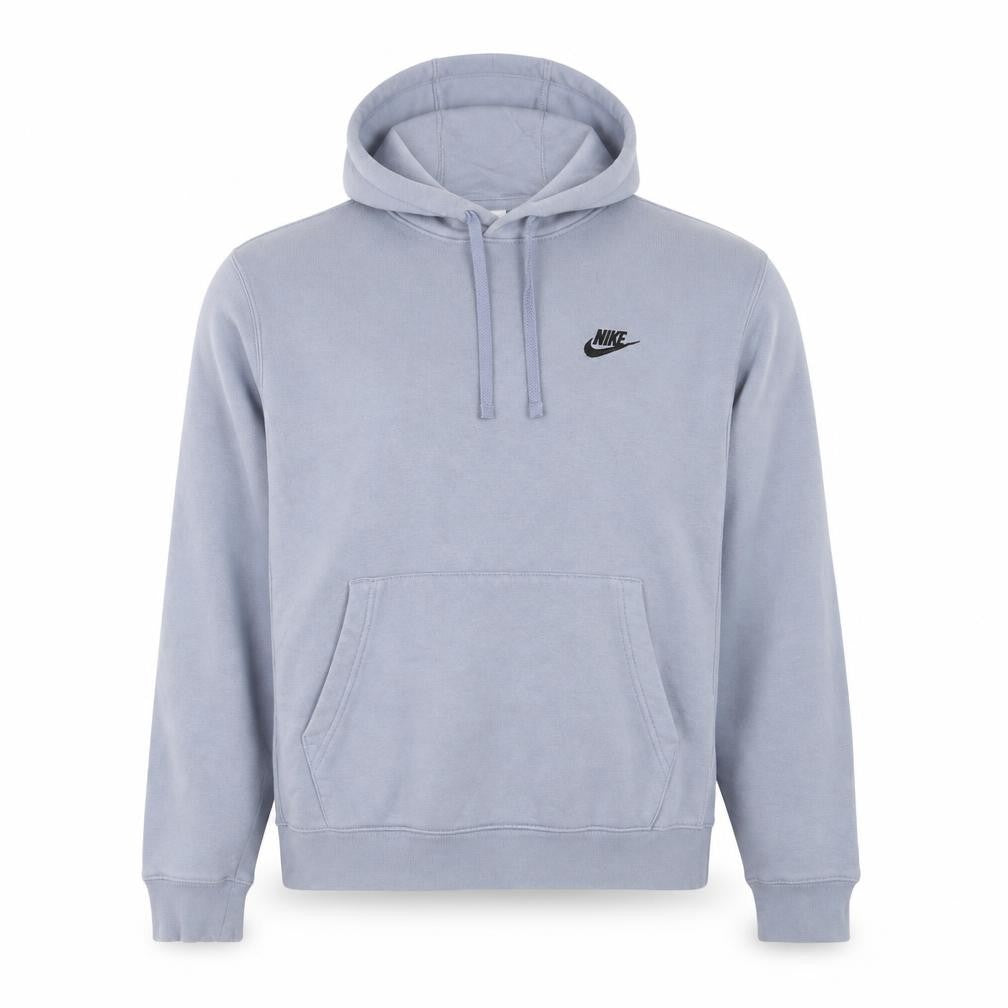 Front view of Nike Men Blue Pullover Hoodie S Fleece Logo Drawstring Regular Fit