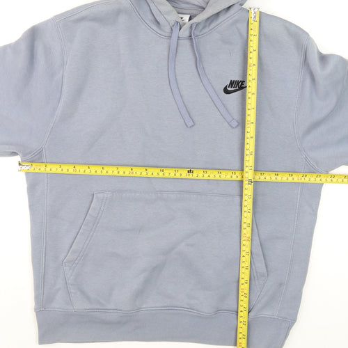 Nike Men Blue Pullover Hoodie S Fleece Logo Drawstring Regular Fit