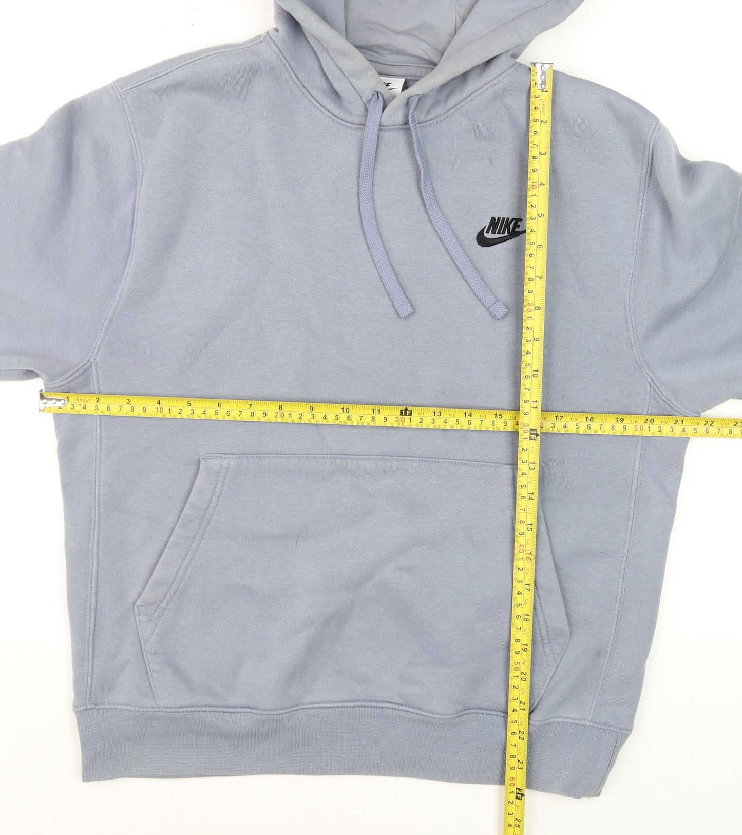 Nike Men Blue Pullover Hoodie S Fleece Logo Drawstring Regular Fit