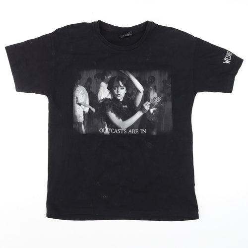 Wednesday Girls Black Graphic T-Shirt 10-11 Years Cotton Gothic Style