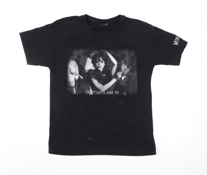 Wednesday Girls Black Graphic T-Shirt 10-11 Years Cotton Gothic Style
