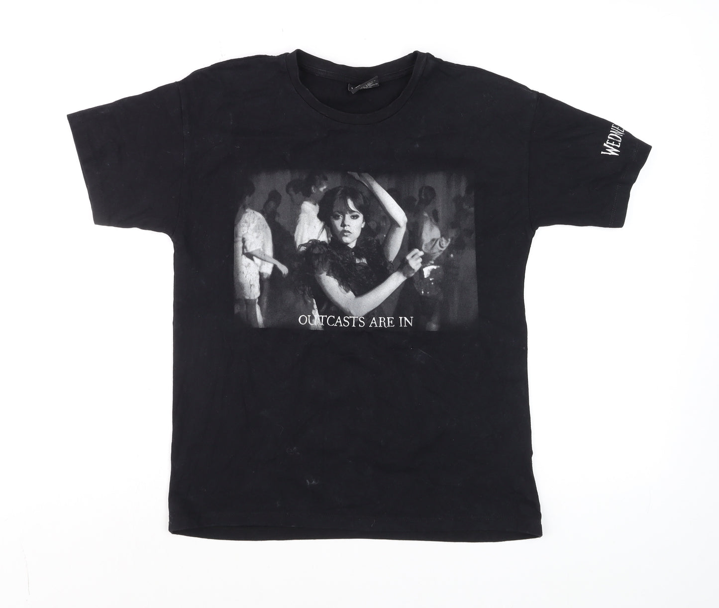 Wednesday Girls Black Graphic T-Shirt 10-11 Years Cotton Gothic Style