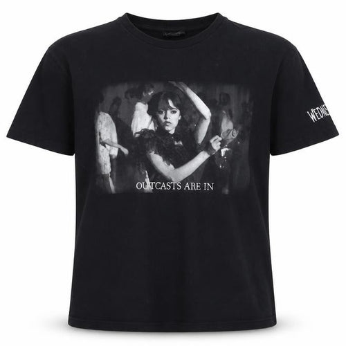 Wednesday Girls Black Graphic T-Shirt 10-11 Years Cotton Gothic Style