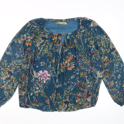 Pala D’Oro Women’s Blue Floral Tunic Blouse Size S Relaxed Fit