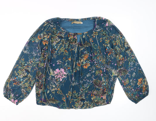 Pala D’Oro Women’s Blue Floral Tunic Blouse Size S Relaxed Fit