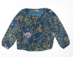 Pala D’Oro Women’s Blue Floral Tunic Blouse Size S Relaxed Fit
