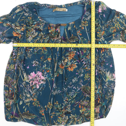 Pala D’Oro Women’s Blue Floral Tunic Blouse Size S Relaxed Fit