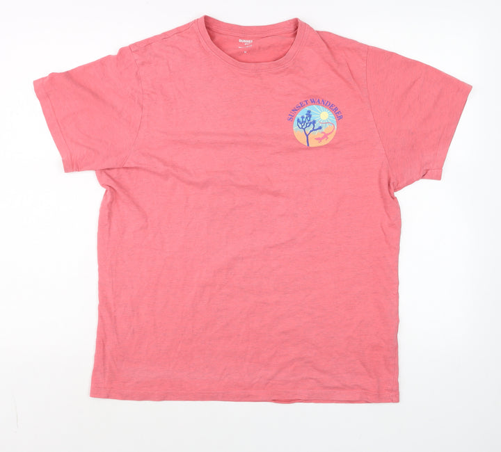 Dunnes Stores Men's Pink Sunset Wanderer Regular Fit Cotton T-Shirt M