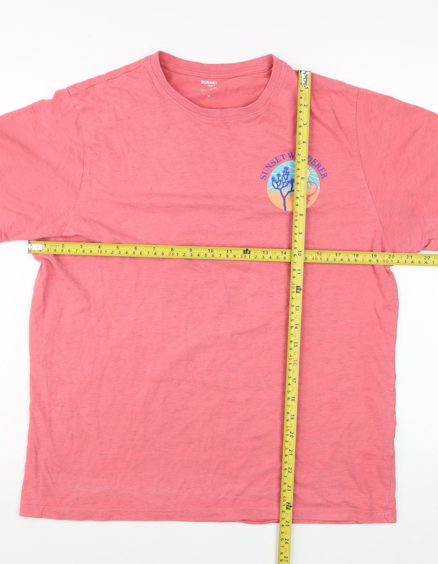 Dunnes Stores Men's Pink Sunset Wanderer Regular Fit Cotton T-Shirt M