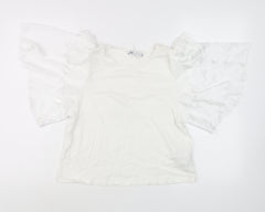 ZARA Women White Ruffle Flutter Sleeve Tunic Blouse Size S