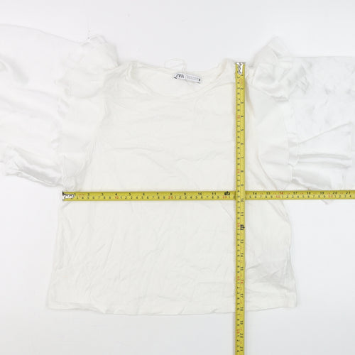 ZARA Women White Ruffle Flutter Sleeve Tunic Blouse Size S