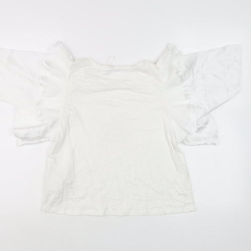 ZARA Women White Ruffle Flutter Sleeve Tunic Blouse Size S