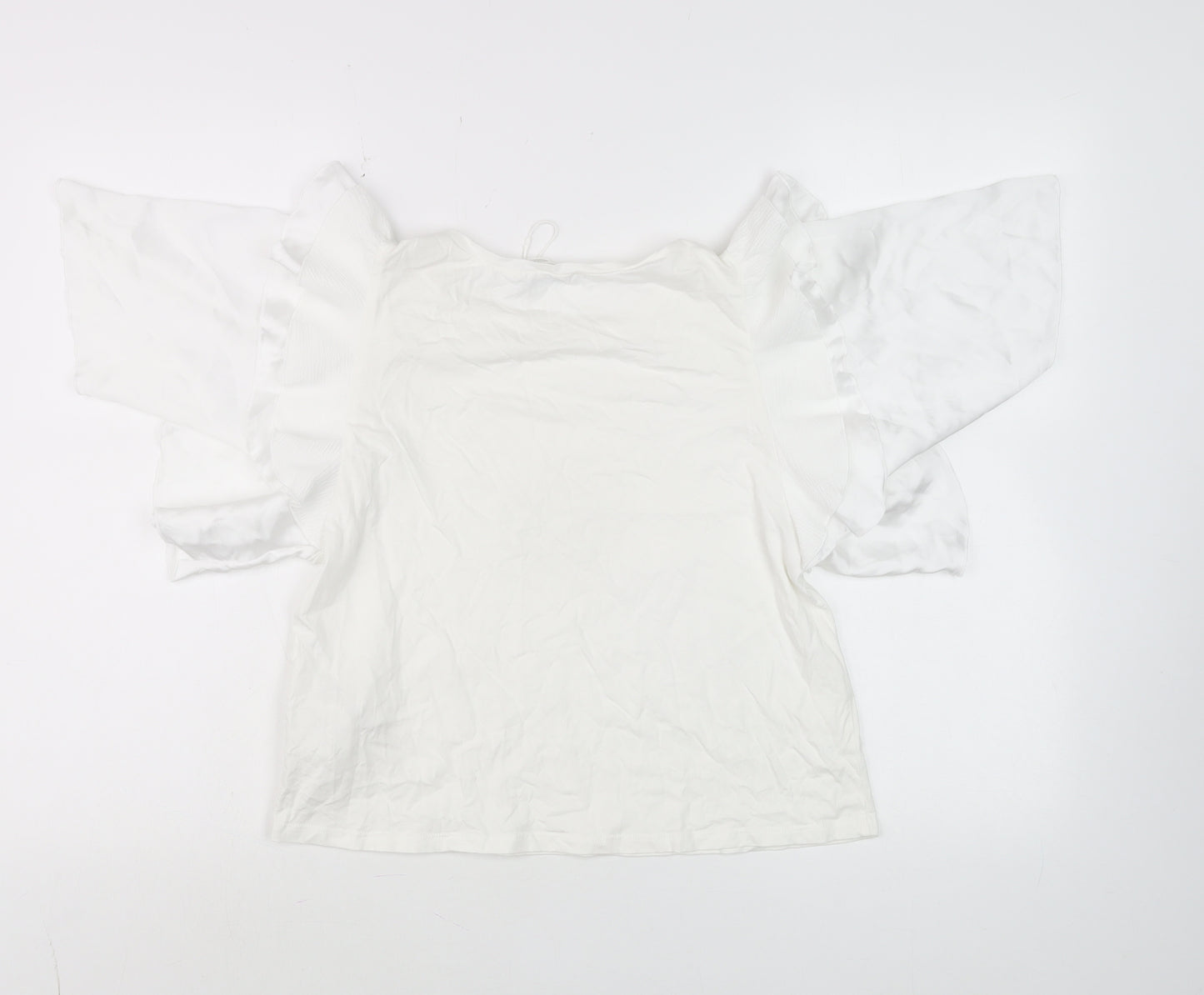 ZARA Women White Ruffle Flutter Sleeve Tunic Blouse Size S