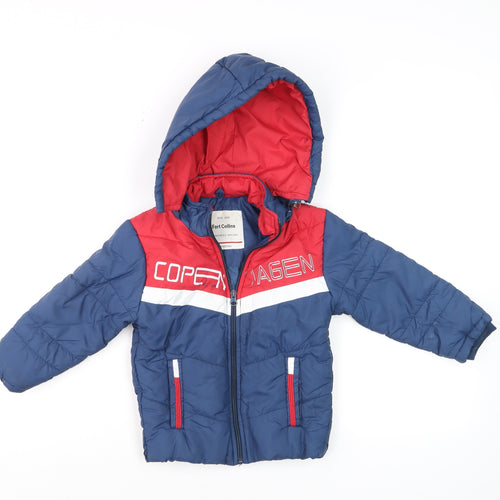 Fort Collins Boys Blue & Red Hooded Puffer Jacket 2-3 Years Winter Coat