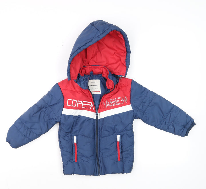 Fort Collins Boys Blue & Red Hooded Puffer Jacket 2-3 Years Winter Coat