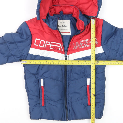 Fort Collins Boys Blue & Red Hooded Puffer Jacket 2-3 Years Winter Coat