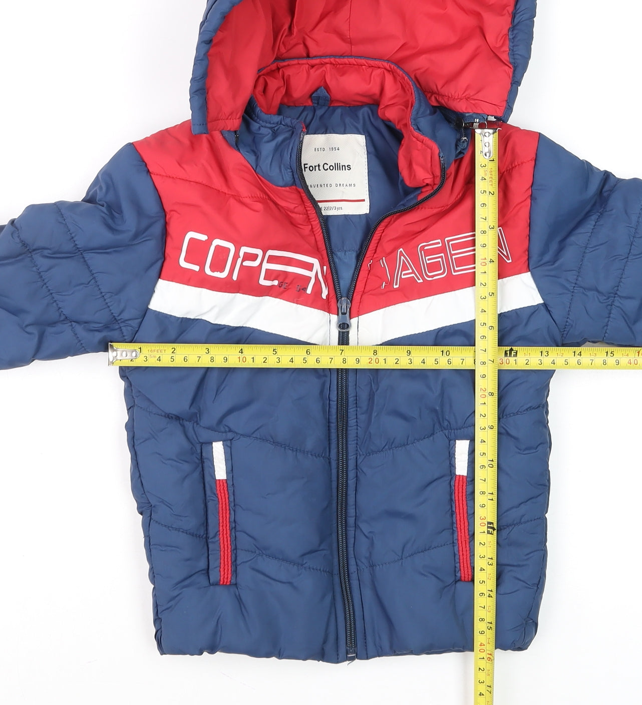 Fort Collins Boys Blue & Red Hooded Puffer Jacket 2-3 Years Winter Coat