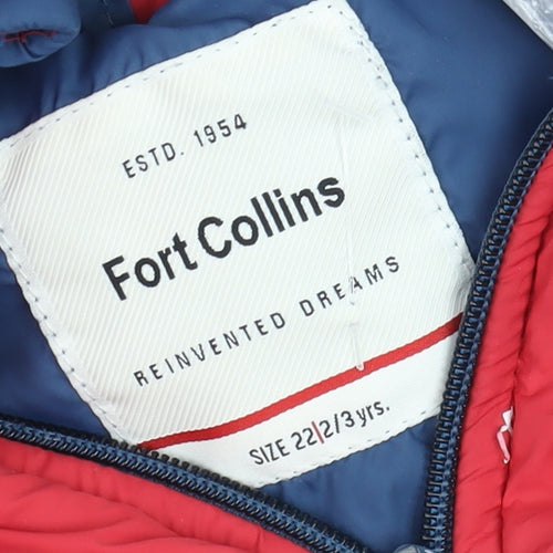 Fort Collins Boys Blue & Red Hooded Puffer Jacket 2-3 Years Winter Coat