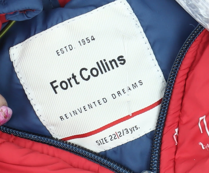 Fort Collins Boys Blue & Red Hooded Puffer Jacket 2-3 Years Winter Coat