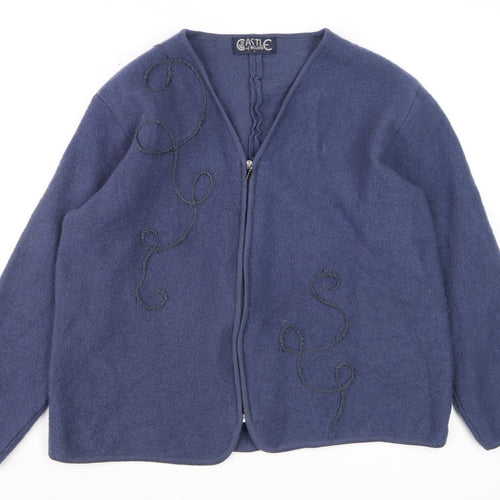 Castle of Ireland Women Blue Wool Full Zip V-Neck Cardigan L