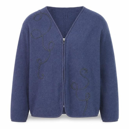 Castle of Ireland Women Blue Wool Full Zip V-Neck Cardigan L