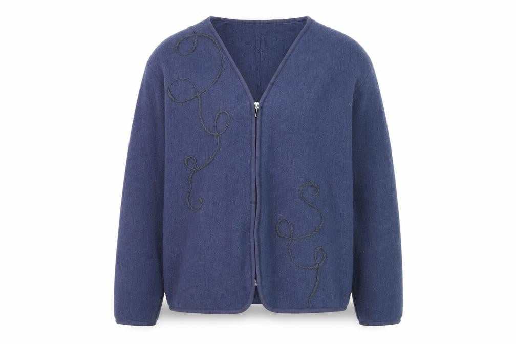 Castle of Ireland Women Blue Wool Full Zip V-Neck Cardigan L