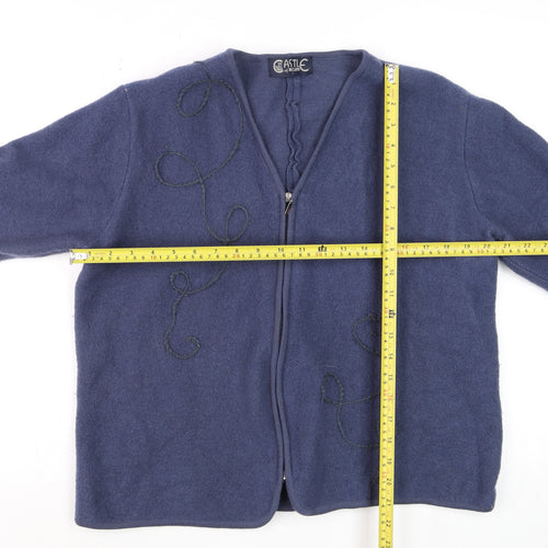 Castle of Ireland Women Blue Wool Full Zip V-Neck Cardigan L