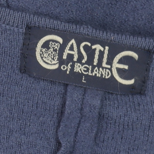 Castle of Ireland Women Blue Wool Full Zip V-Neck Cardigan L