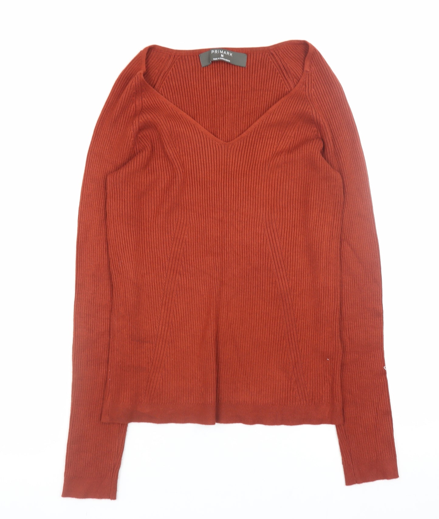 Primark Women’s Brown V-Neck Ribbed Long Sleeve Pullover Jumper M