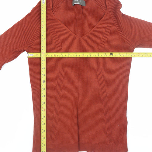 Primark Women’s Brown V-Neck Ribbed Long Sleeve Pullover Jumper M