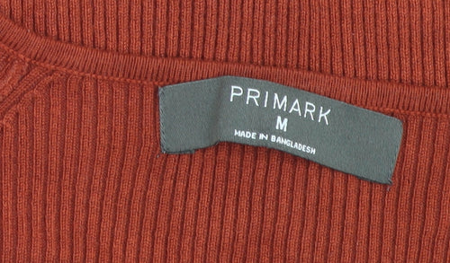 Primark Women’s Brown V-Neck Ribbed Long Sleeve Pullover Jumper M