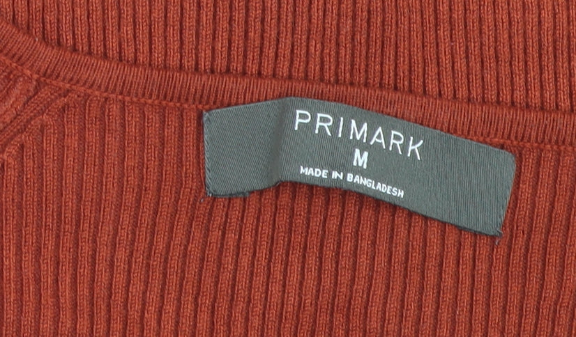 Primark Women’s Brown V-Neck Ribbed Long Sleeve Pullover Jumper M